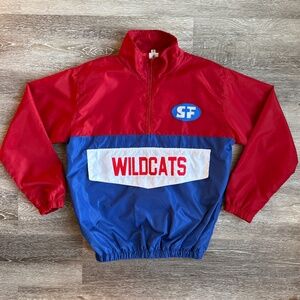 Vintage 80s Red White and Blue 1/4 Zip Wild Cats Windbreaker Light Jacket